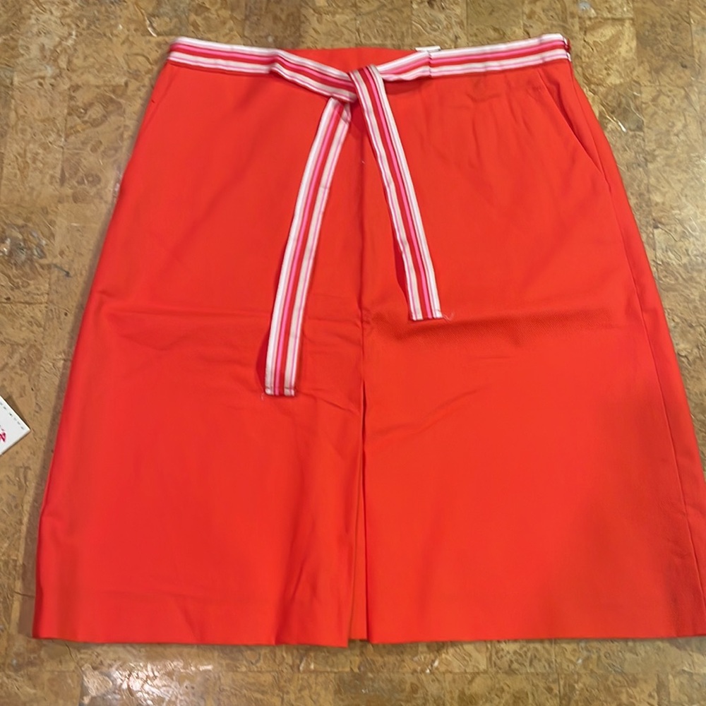 Talbots cotton spandex skirt with ribbon belt, side zipper, 2 pockets. NWT